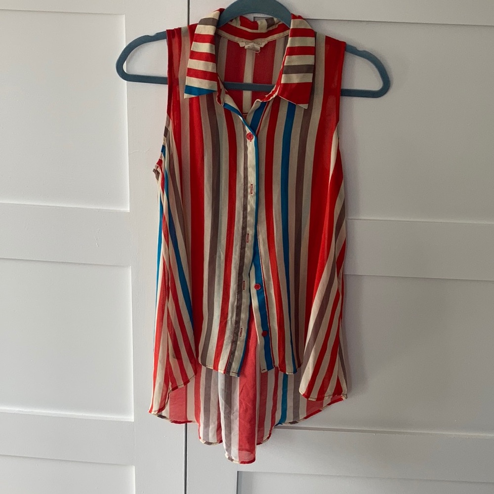 Sheer Striped Button Down Collared Top - image 1